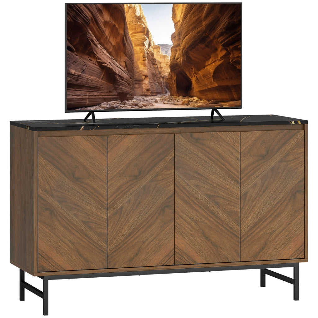 Mobile TV con 4 ante, ripiani regolabili, effetto marmo ¨C zephmum ¨C 120x39x76cm noce