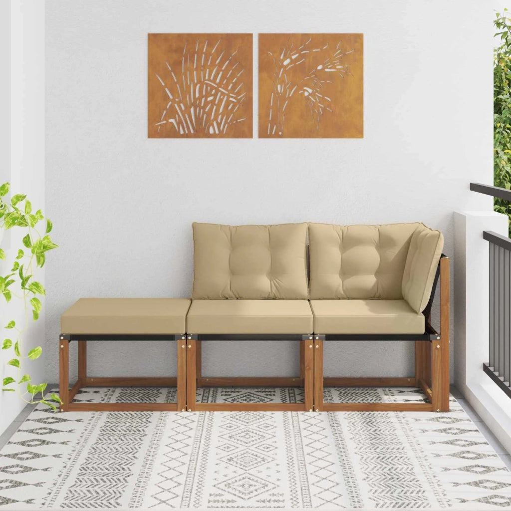 Divano modulare da esterno con cuscino 3 Pezzo-Divano da Giardino-Divano componibile Naturale e Beige