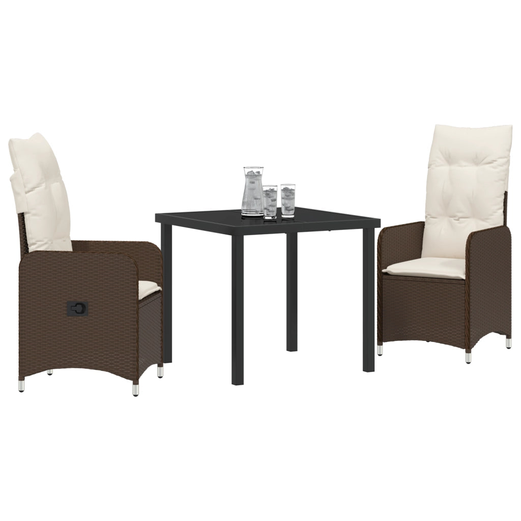 Set di Mobili da Giardino 3 Pezzi con Cuscini Marroni in Polyrattan