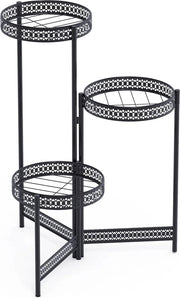 Pianta Decorativa a 3 Livelli - Nero - 50x70 Cm - 1,65 Kg - Metallo - Decorazione - Piante - Supporto per Piante - Salotto - Giardino - Interno e Esterno