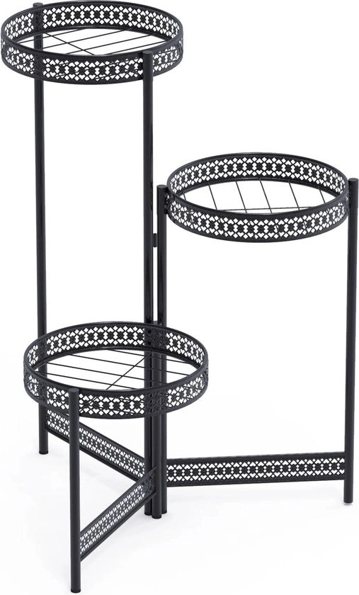 Pianta Decorativa a 3 Livelli - Nero - 50x70 Cm - 1,65 Kg - Metallo - Decorazione - Piante - Supporto per Piante - Salotto - Giardino - Interno e Esterno