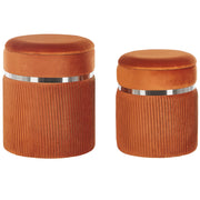 Set di 2 pouf Velluto arancione Fasce metalliche Glamour Contenitori interni Soggiorno Camera da letto