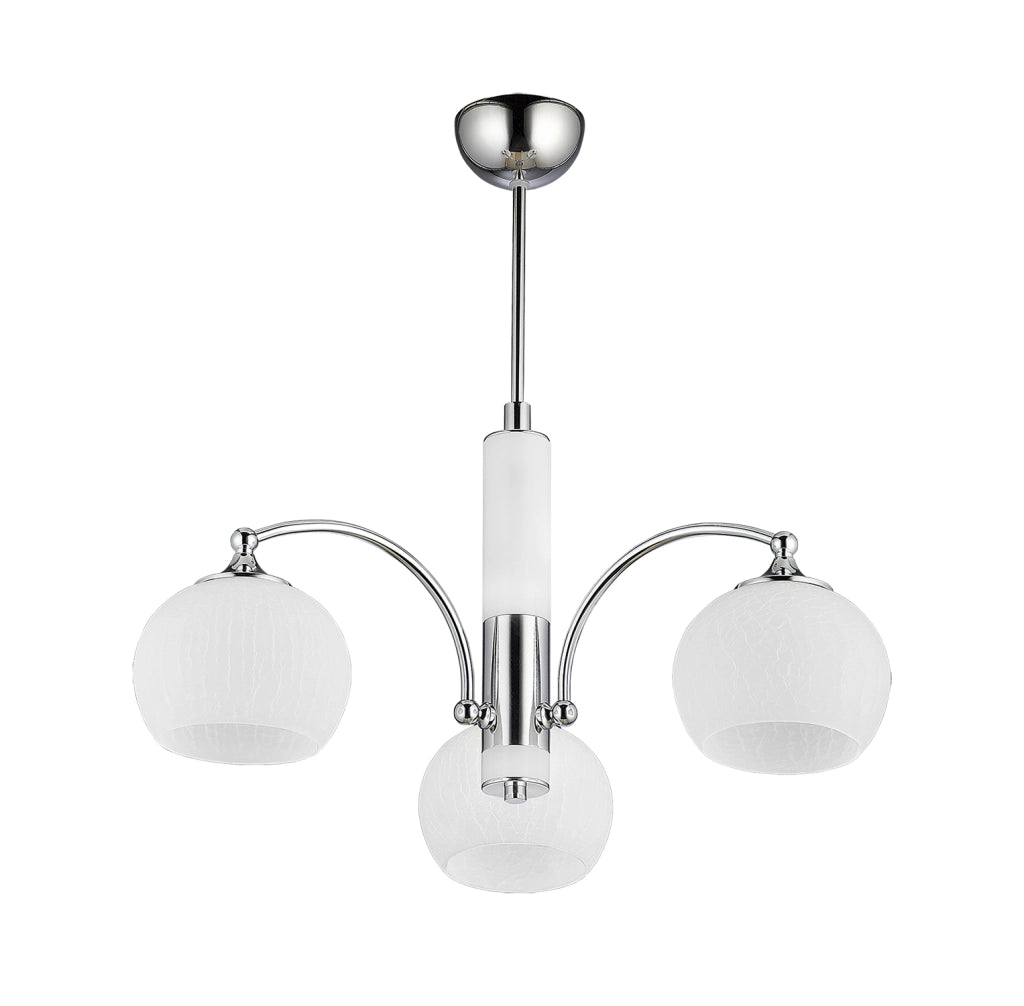 Lampada a sospensione moderna cromata vetro bianco 3xE27