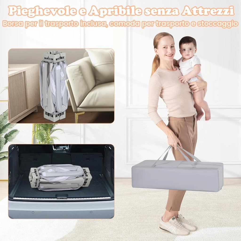 Box per Bambini 127 x 127 cm, Recinto per Bambini Pieghevole in Tessuto Oxford con Rete Traspirante, Box con Giochi che Include 50 Palline, 4 Pezzi Anelli e Borsa (Grigio, 127 x 127 cm)