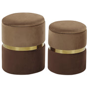 Set di 2 pouf portaoggetti Poggiapiedi con rivestimento in velluto di poliestere marrone chiaro e scuro dal design retrò