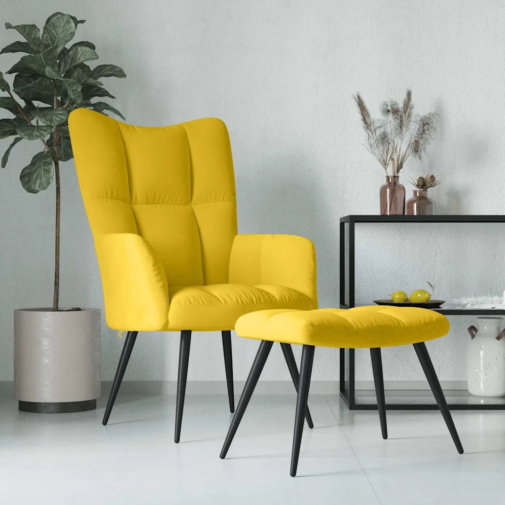 Divano Sedia-Poltrona Relax con Sgabello in Velluto Giallo Senape