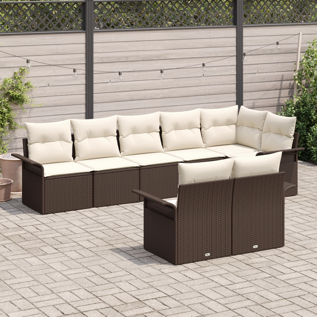 Set di Divani da Giardino 8 Pezzi con Cuscini Marrone Polyrattan