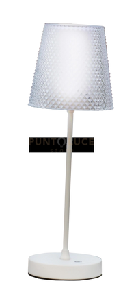 LA ANGINA-A B Lampada da tavola paralume acrilico lavorato ricaricabile bianco opaco 7W 3600K, dimmerabile 30-60-100%, lumen 630