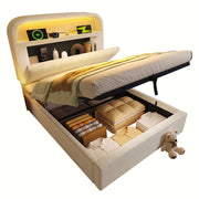 Letto Contenitore 90x200 cm - Testiera Regolabile; LED; USB e Ripiano - Beige