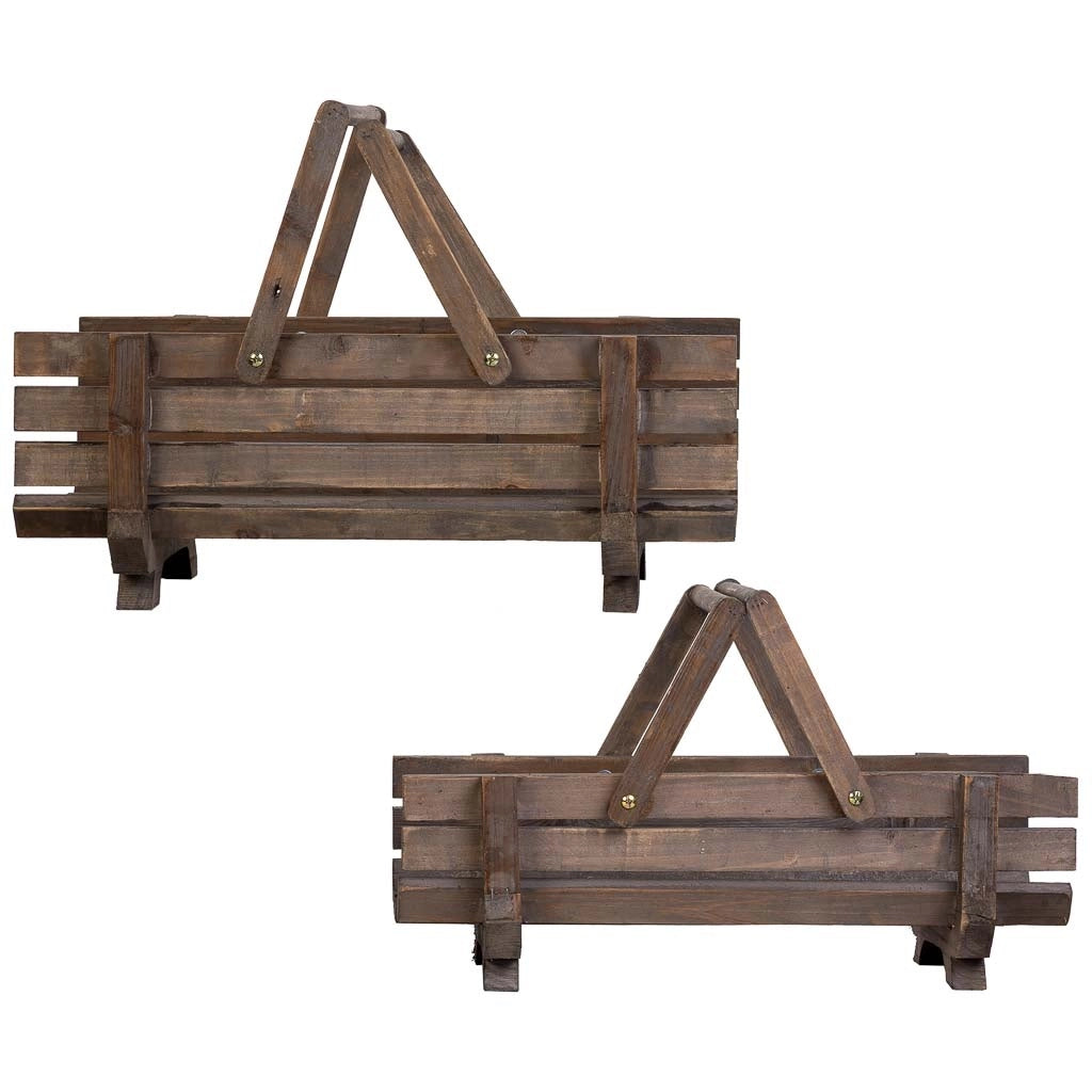 2 cestini in legno con manici pieghevoli 61,5x38x43h- 59x27x35,5h cm