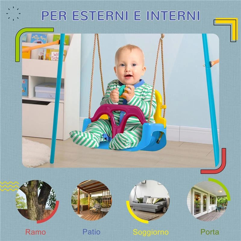 ALTALENA BAMBINI 3 IN 1 DA INTERNO ED ESTERNO, CORDA REGOLABILE E CINTURA DI SICUREZZA ETÀ 9-36 MESI BLU