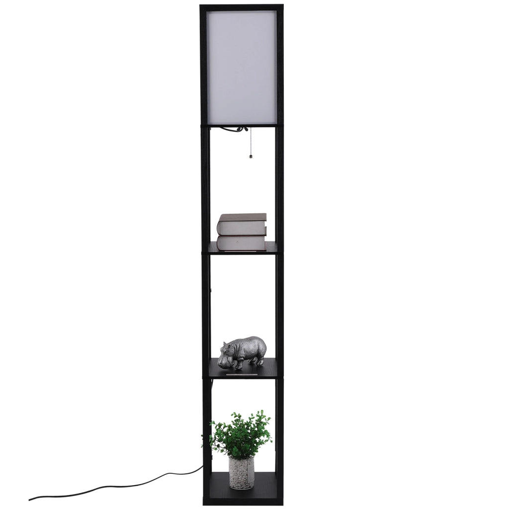EasyComfort Lampada a Terra 40W con 3 Mensole Integrate e Interruttore a Pedale, Lampada Moderna in MDF e PS, 26x26x160 cm, Nero e Bianco