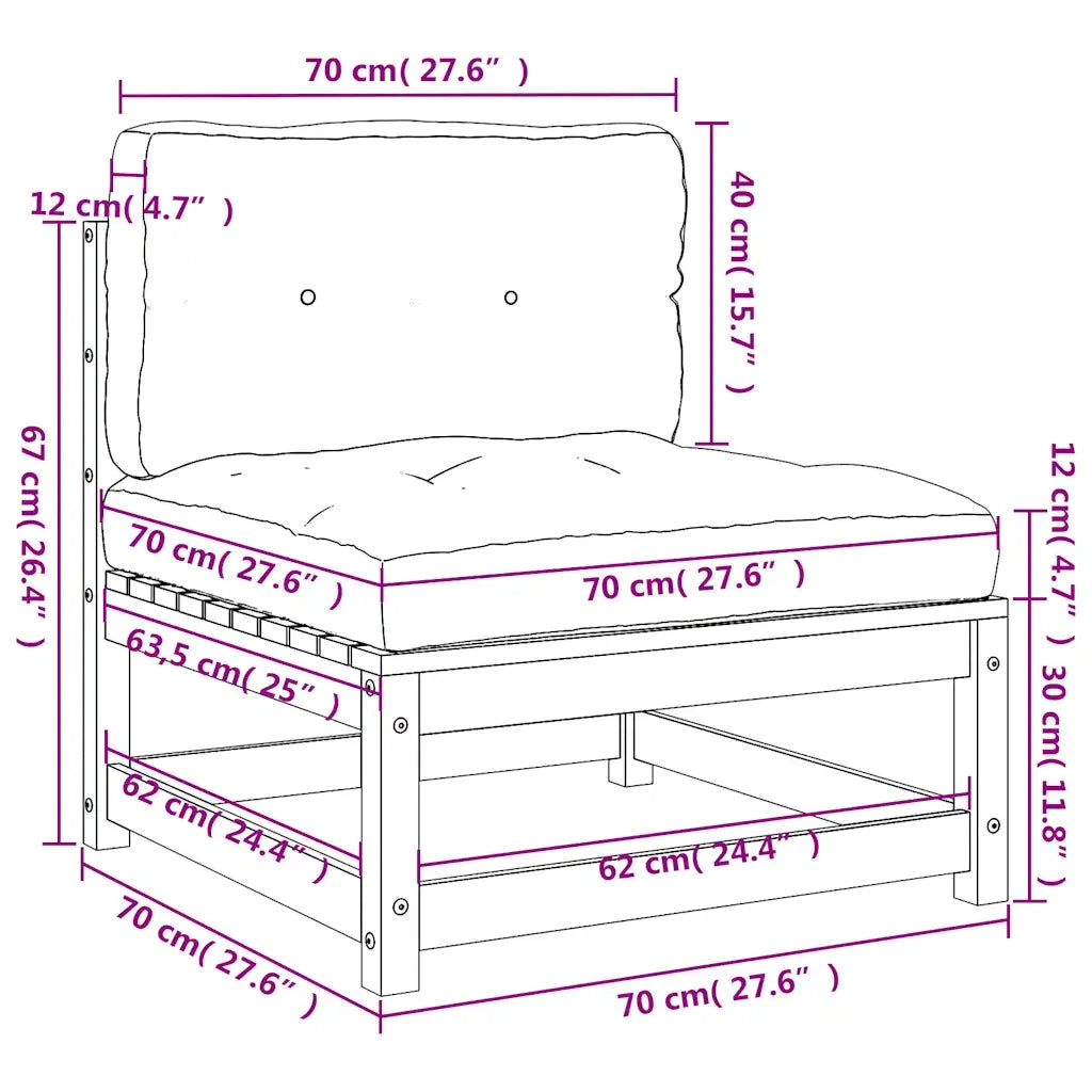 Divano da esterno-Divani Giardino Senza Braccioli con Cuscini 2pz Pino Impregnato 224256