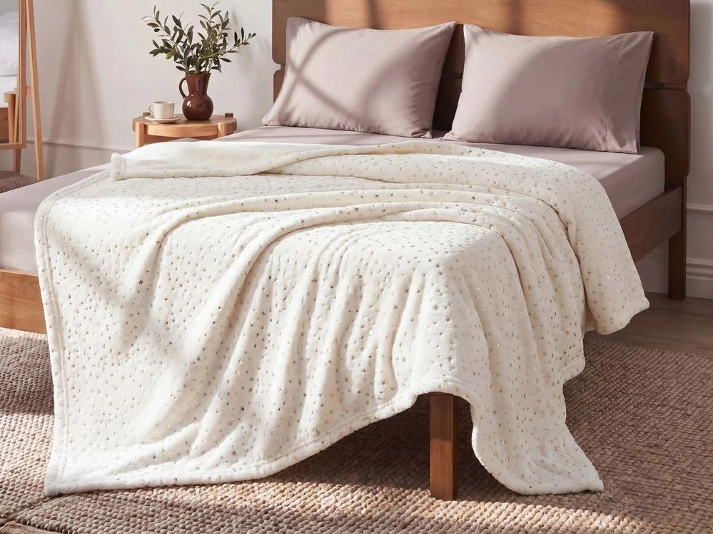Coperta bianco sporco Poliestere 130 x 180 cm copriletto plaid stelle dorato Motivo Soggiorno Camera da Letto