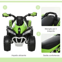Quad per Bambini 18-36 Mesi a Spinta Manuale con Suoi Integrati, in PP e Metallo, 44x67.5x38 cm, Verde