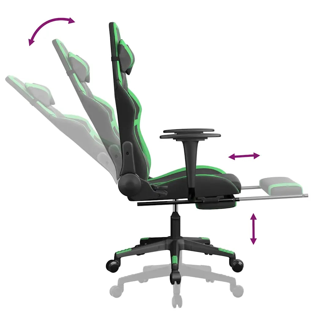 Sedia da Gaming | Sedia da e-sports Massaggio Poggiapiedi Nero e Verde Similpelle