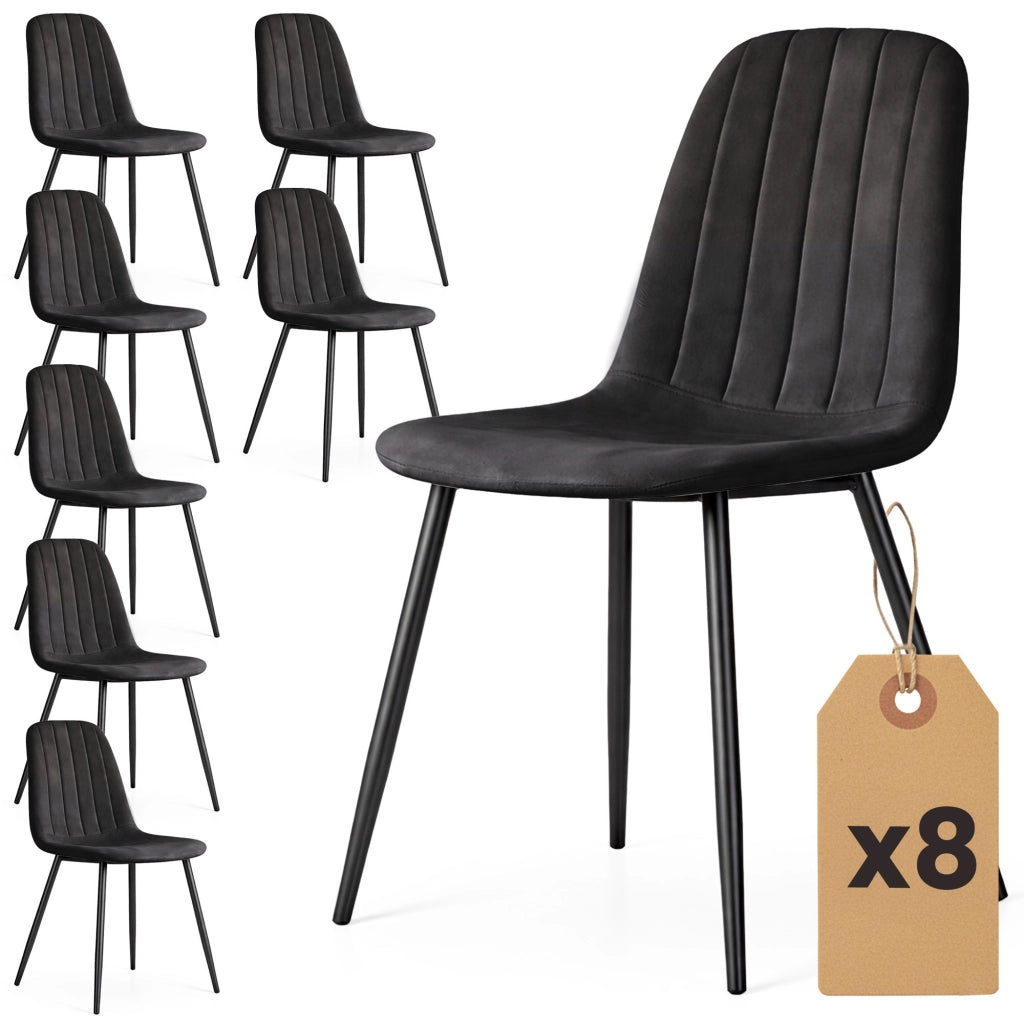 Set di 8 Sedie in velluto trapuntate LUMO Nero gambe nere