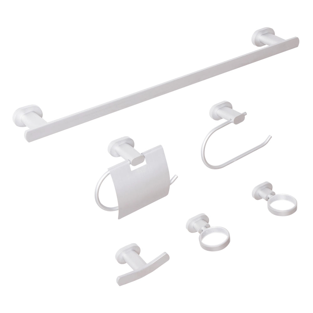 Set di 6 accessori per il bagno in alluminio argento con bicchiere e portasapone inclusi Accessori per il bagno in stile moderno