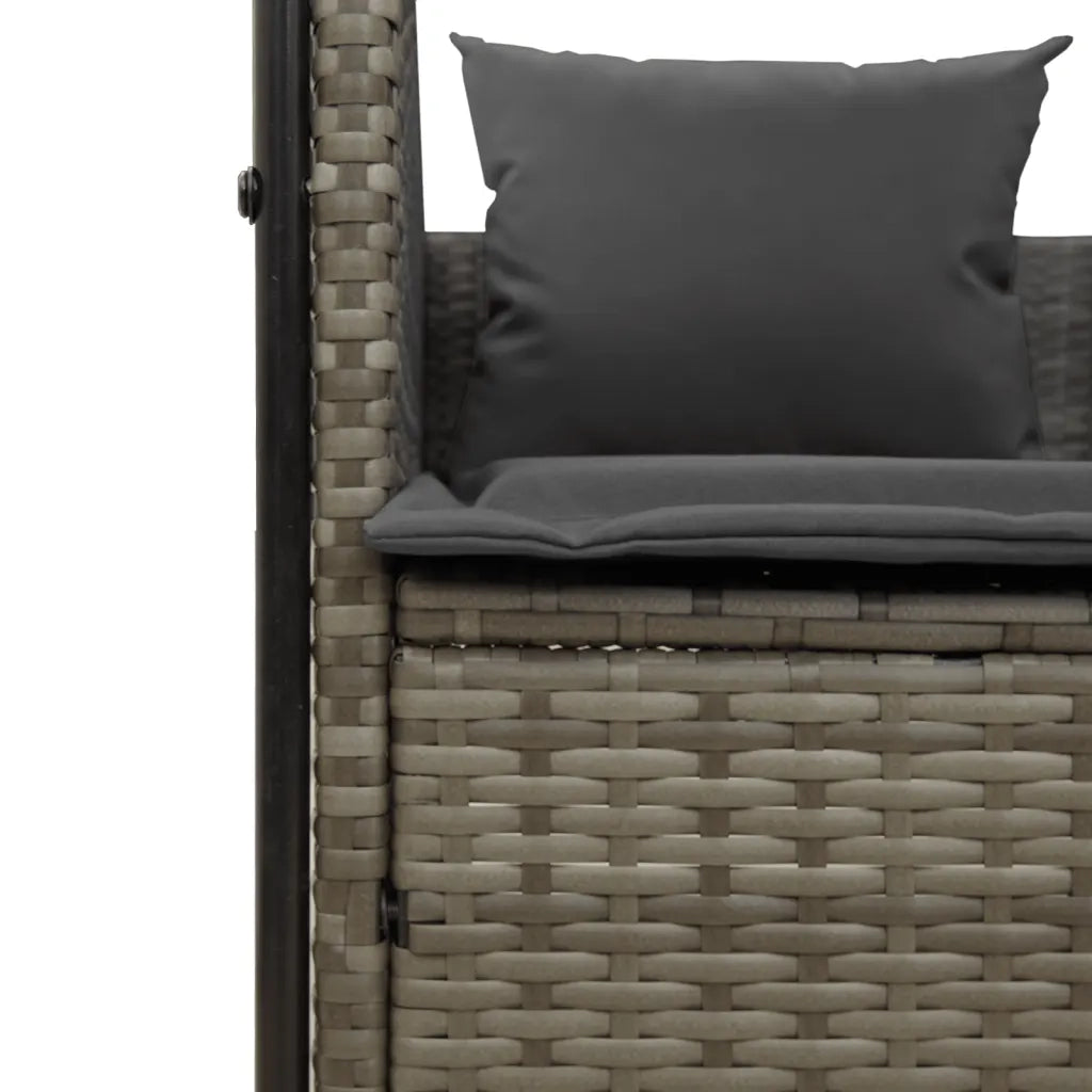 Lettino Prendisole | Sdraio da giardino | Lettino da sole Doppio Tetto e Tende Grigio in Polyrattan