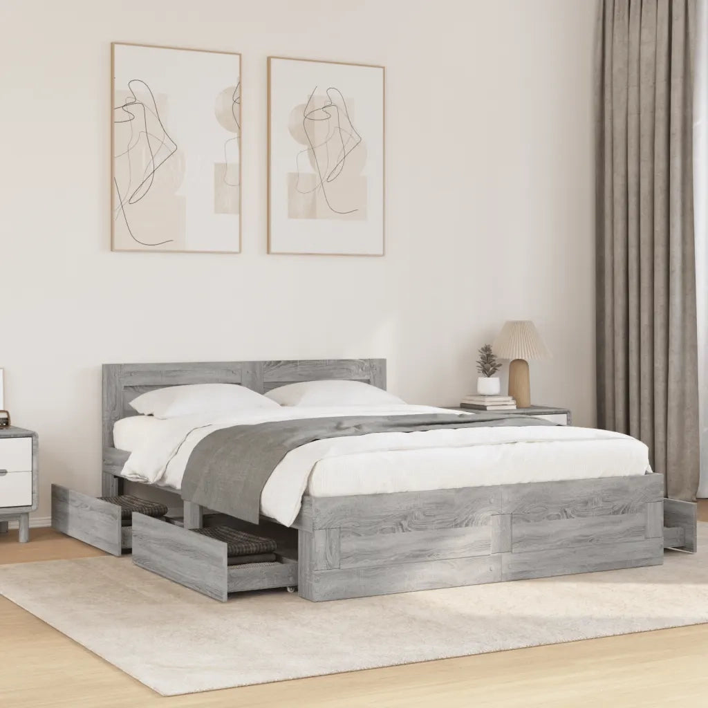Letto matrimoniale | Letto per adulti | Giroletto Testiera Grigio Sonoma 120x200 cm Legno Multistrato