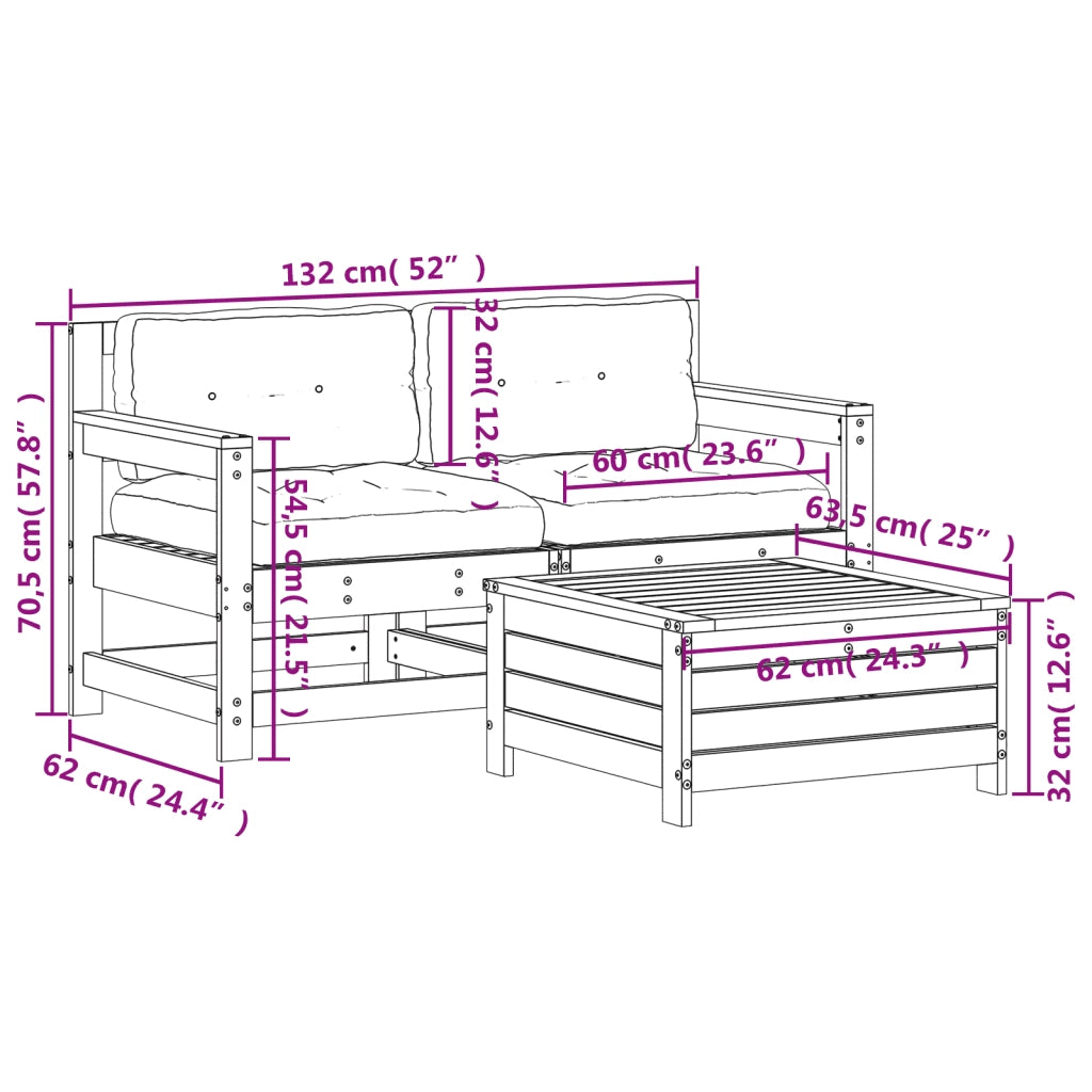 Set Divani da Giardino 3pz con Cuscini Legno Impregnato di Pino 3250767