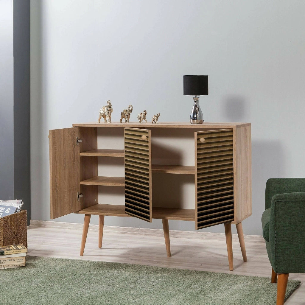 Credenza Arzumia, Buffet da soggiorno, Madia da salotto, Dispensa da cucina, 120x36h90 cm, Quercia