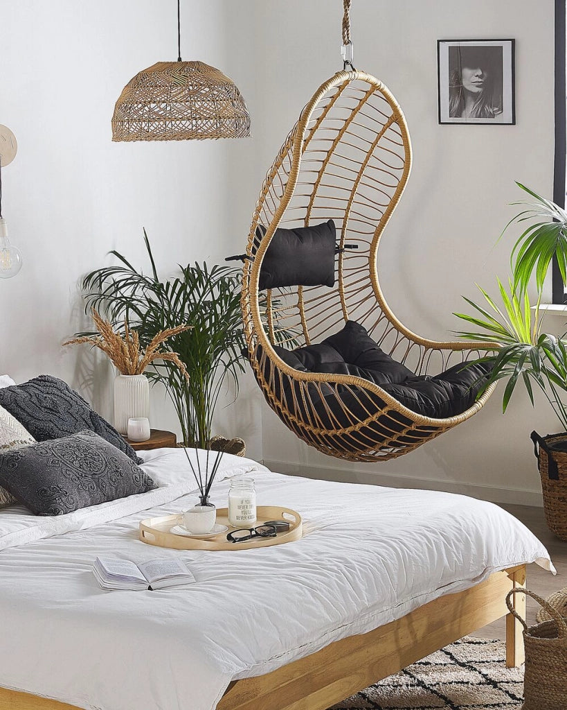 Sedia sospesa poltrona pensile in rattan beige per interni ed esterni senza supporto Forma curva Boho