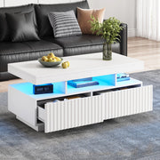 Tavolino da salotto 100 x 50 x 45 cm con 2 cassetti; LED controllato da app; bianco