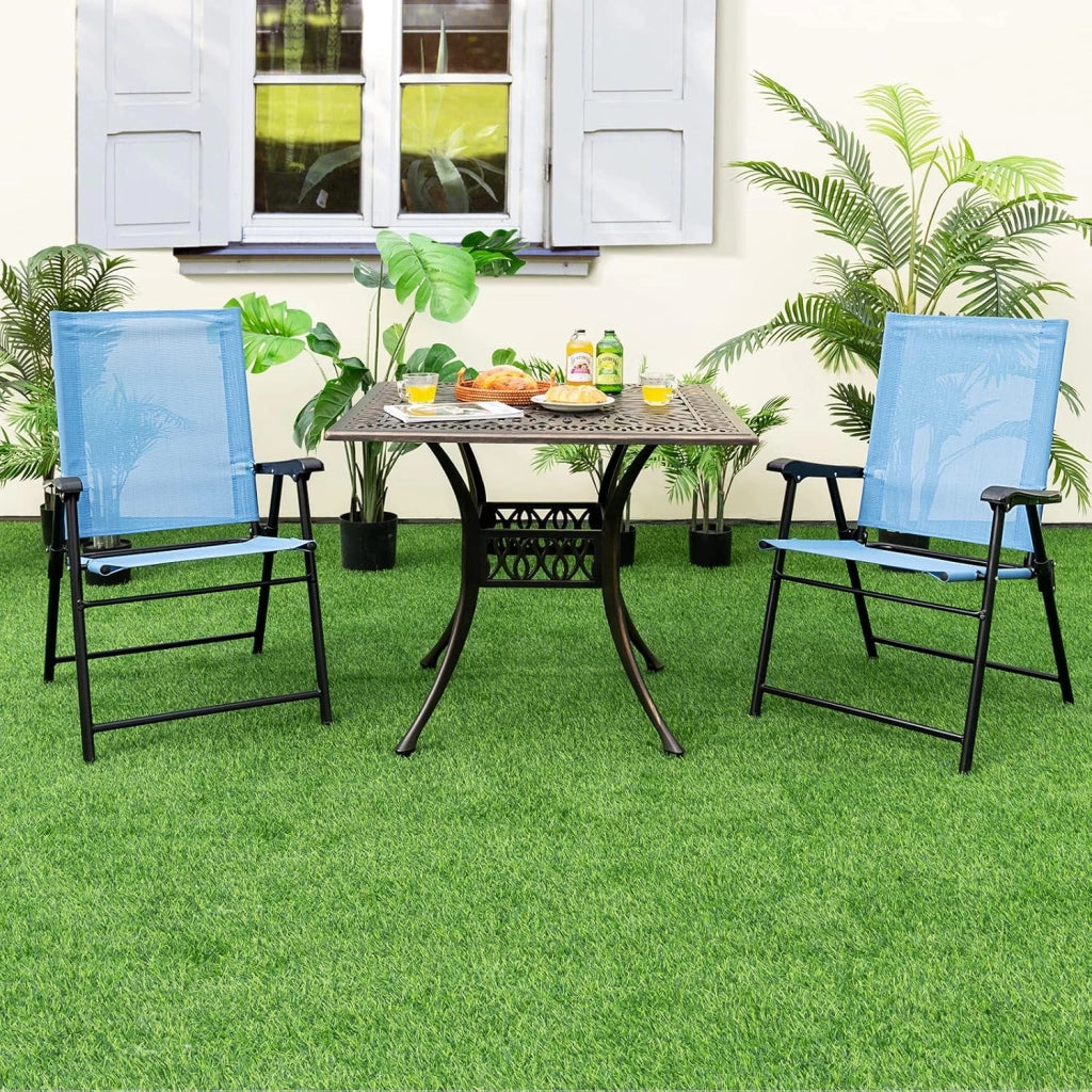 Set di 2/4 Sedie Pieghevoli da Giardino, Sedie Portatili con Braccioli e Struttura in Metallo, Sedie da Esterno Giardino Campeggio,Portata 150 kg (2, Blu, 65 x 60 x 93 cm)
