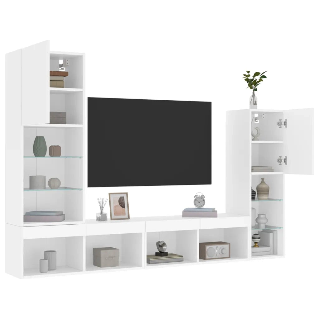 Mobili TV a Muro con LED 4pz | Armadietto TV | Mobile Porta TV Bianchi in Legno Multistrato