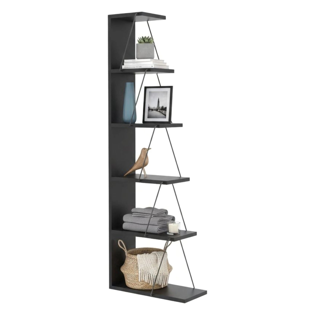 Libreria Erminia, Scaffale da ufficio, Mobile portalibri, Biblioteca, 50x22h150 cm, Antracite e Nero