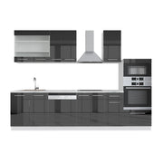 Cucina componibile Fame-Line Antracite lucido/Bianco 300 cm con armadio alto, PL Marmo Vicco