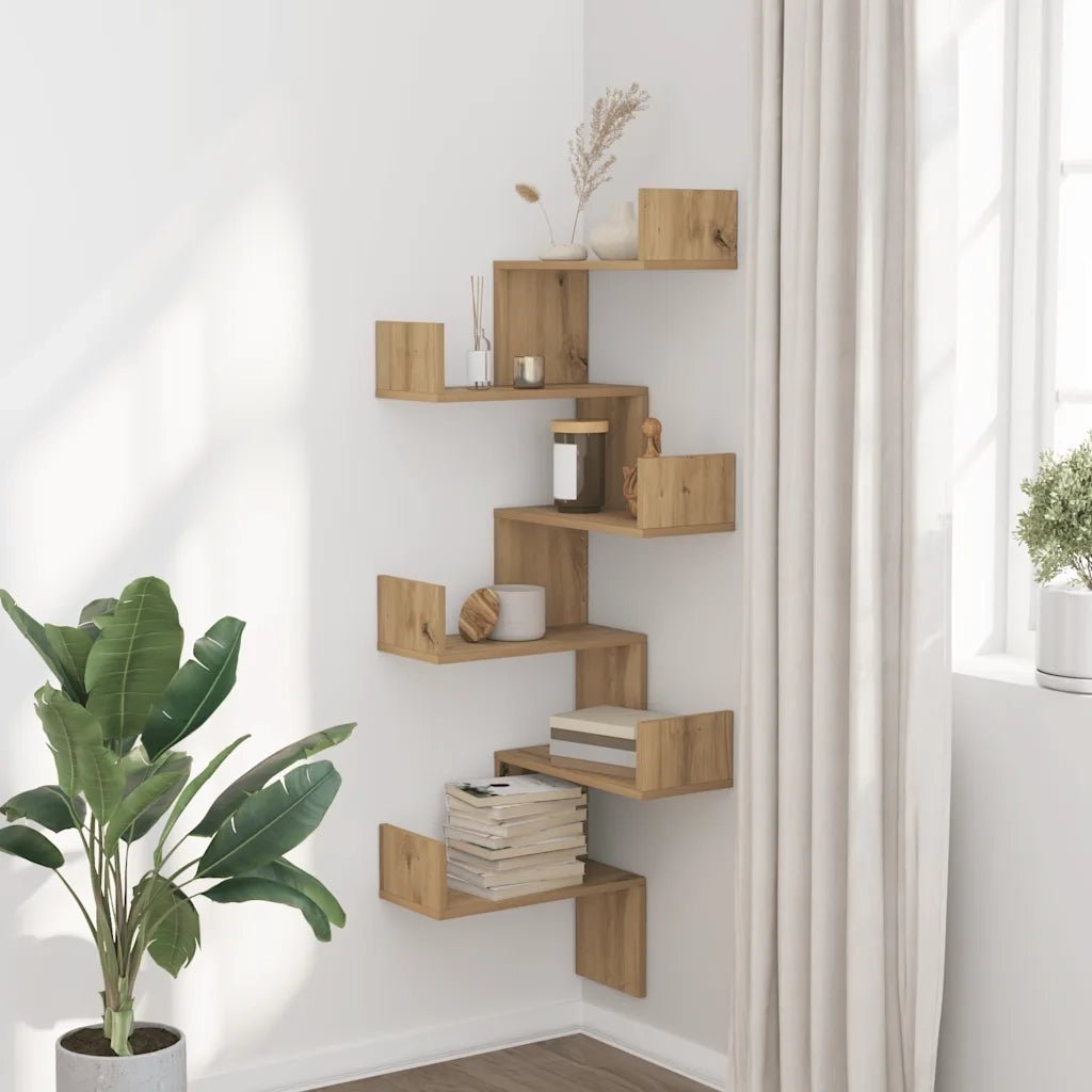 Scaffale Angolare Muro Rovere Artigianale 45x45x147 cm Legno 852644