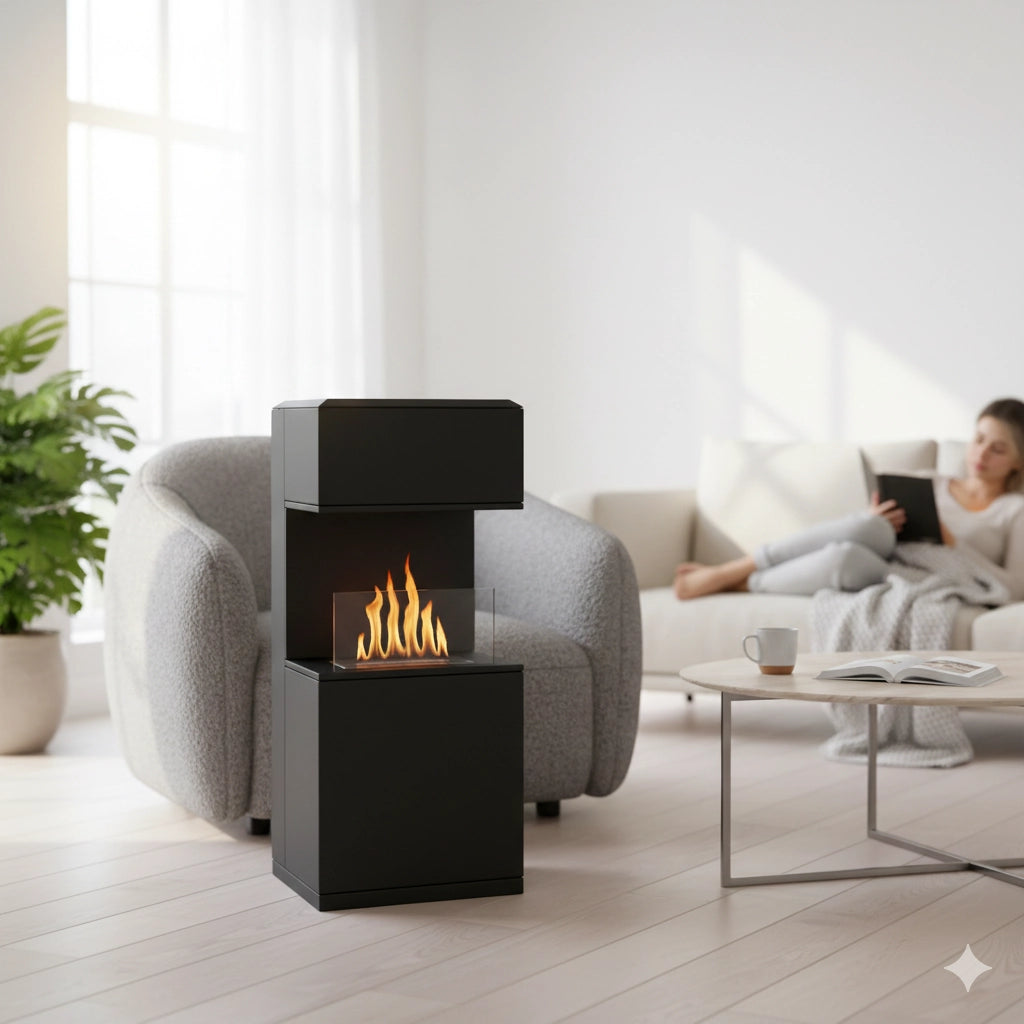 Camino a Bioetanolo da Pavimento 38x38x100 cm Oslo in acciaio Nero