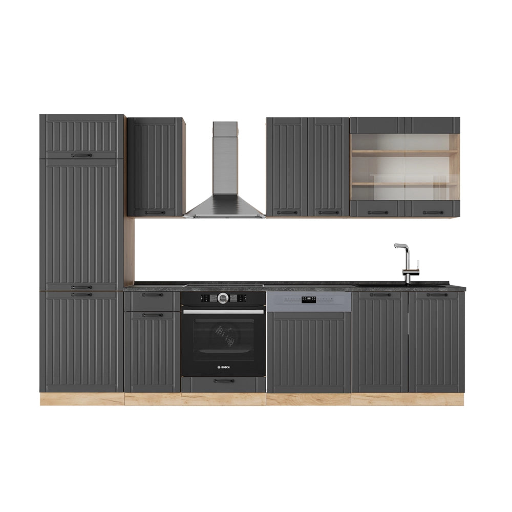 Cucina componibile Fame-Line Grigio scuro/Rovere dorato 300 cm, PL Antracite Vicco