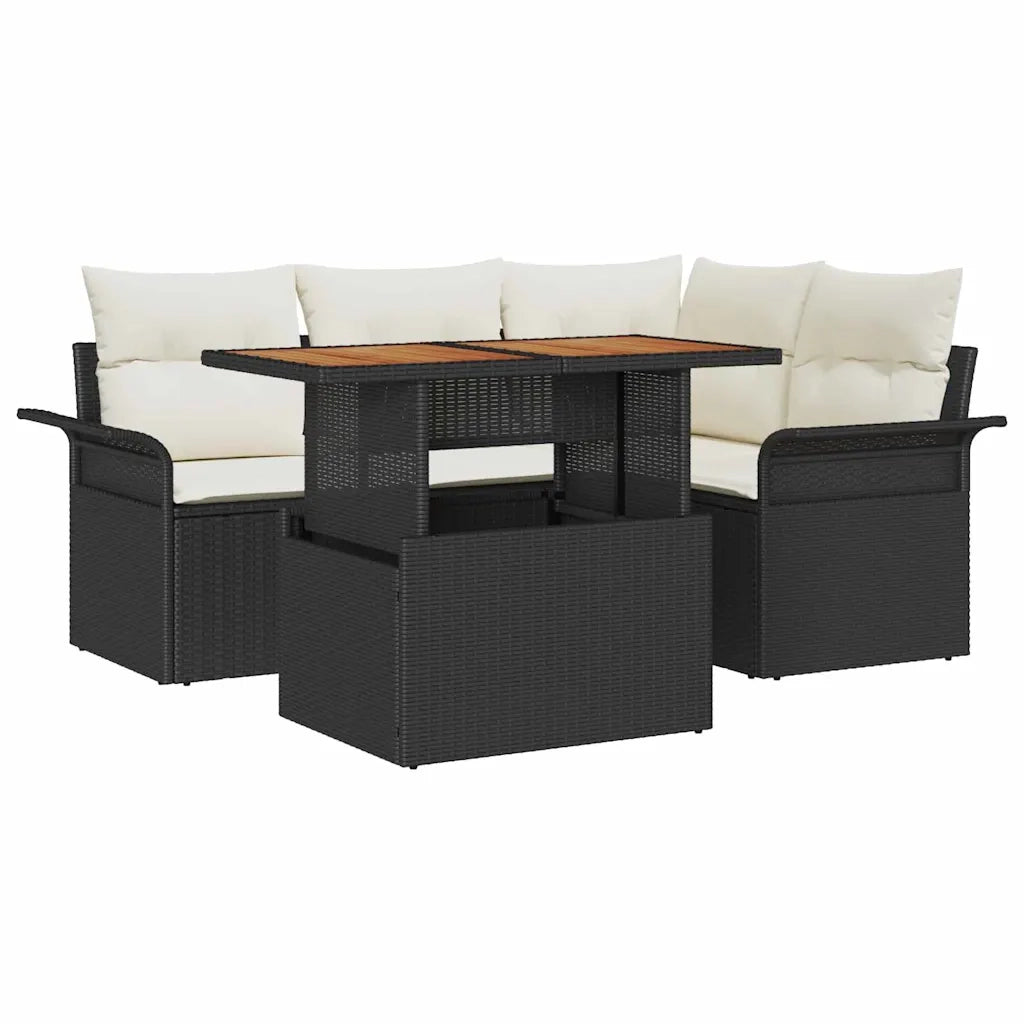 Set Divano da Giardino con cuscino 5 pcs Nero e crema 3349326