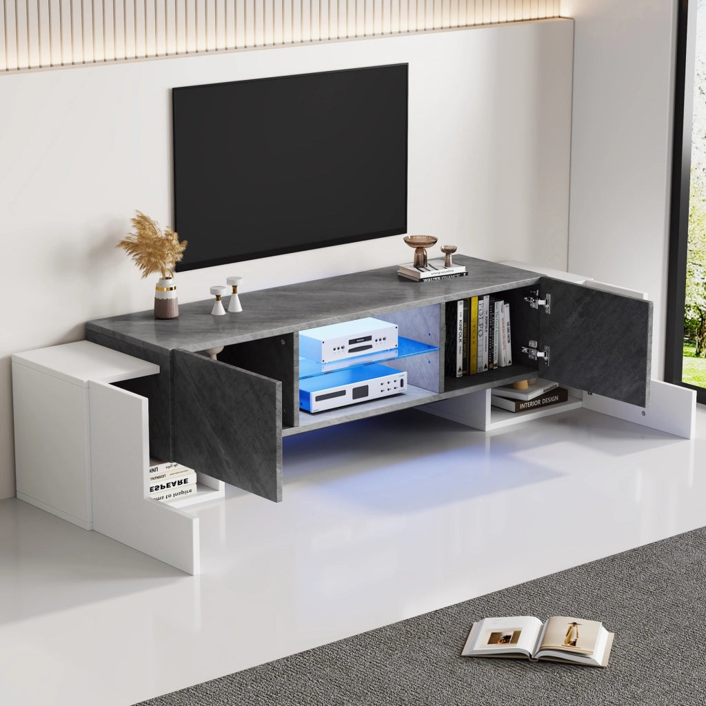 mobile TV 180 x 40 x 46,5 cm bianco e grigio con LED Bluetooth e vani