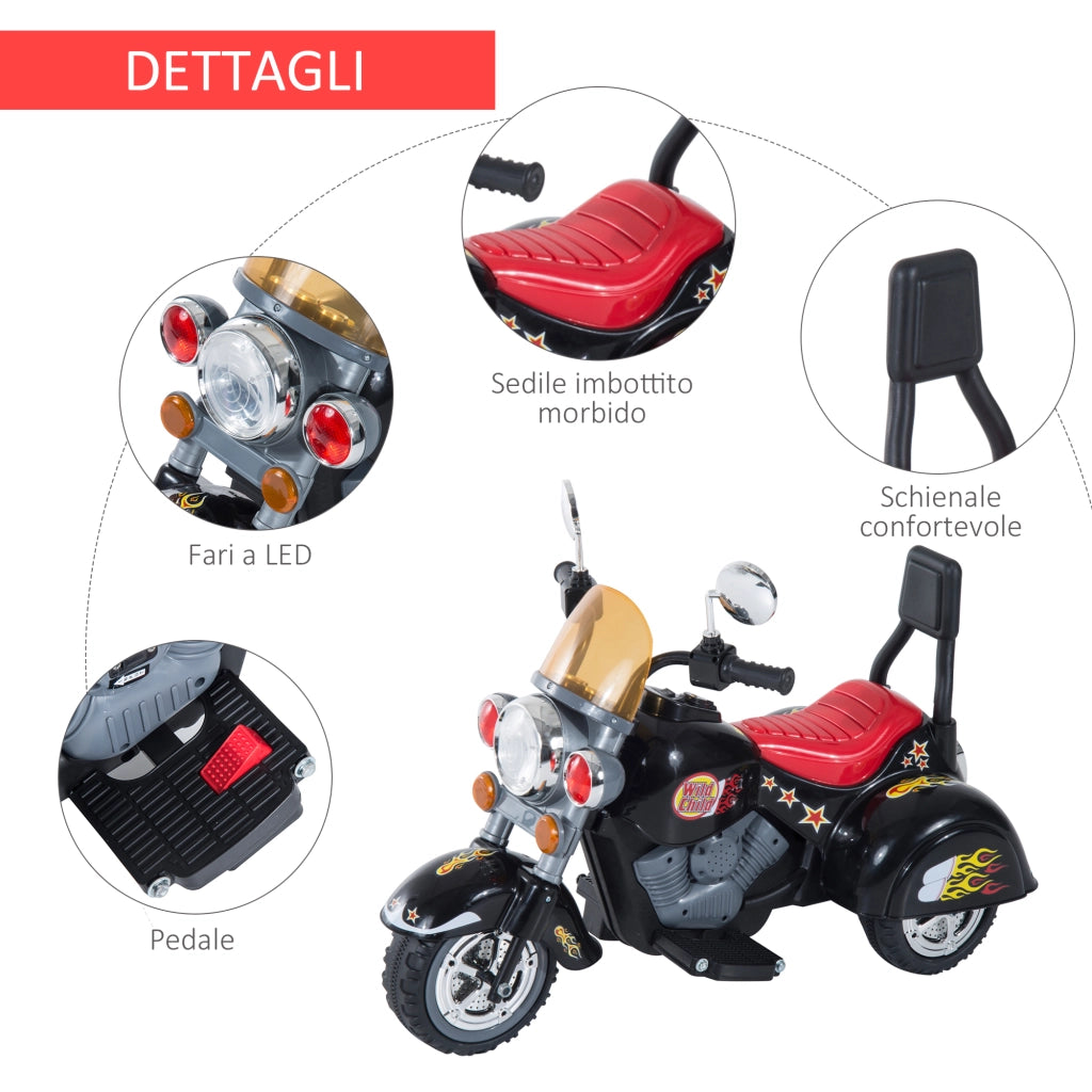 EasyComfort Mini Moto Elettrica per Bambini da 37-72 Mesi 3 Ruote Batteria 6V PP Ferro, Velocità 2.5KM/h, 92×53×67cm