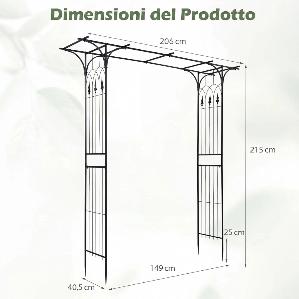 Arco da Giardino, Traliccio ad Arco per Rampicanti, 206x40,5x215 cm | Pergolato da Esterno in Metallo con Tetto Piatto e Elegante Motivo a Traforo per Matrimonio e Festa