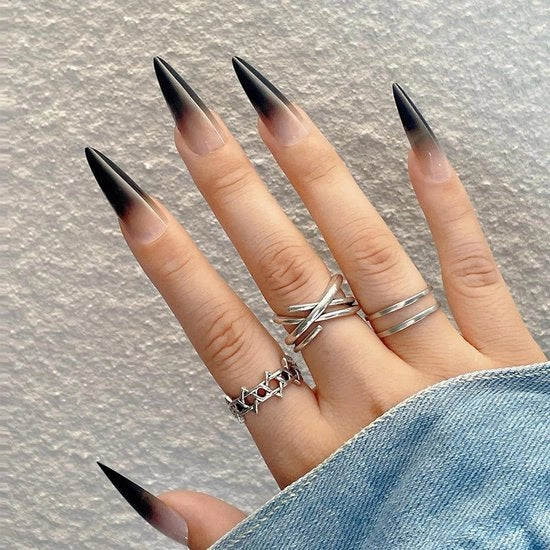 Nageli Acquista in Lotti Extra Lungo con Design di Cambio di Colore Nero - 24 Pezzi
