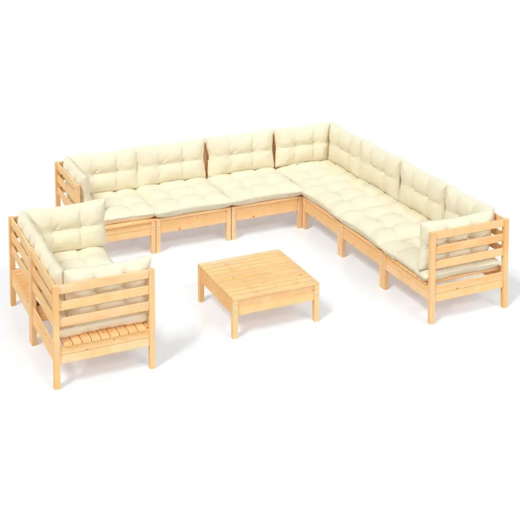 Set Divani da Giardino 10 pz con Cuscini Crema Massello di Pino cod mxl 41359