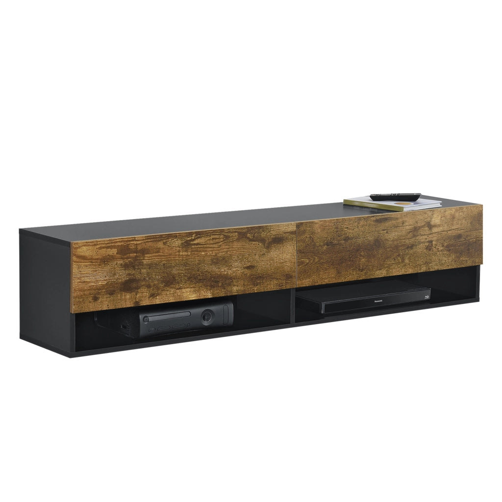Mobile Porta TV Halmstad da Parete con Ante a Ribalta 140 x 31 x 30 cm - Nero/Effetto Rovere Scuro [en.casa]
