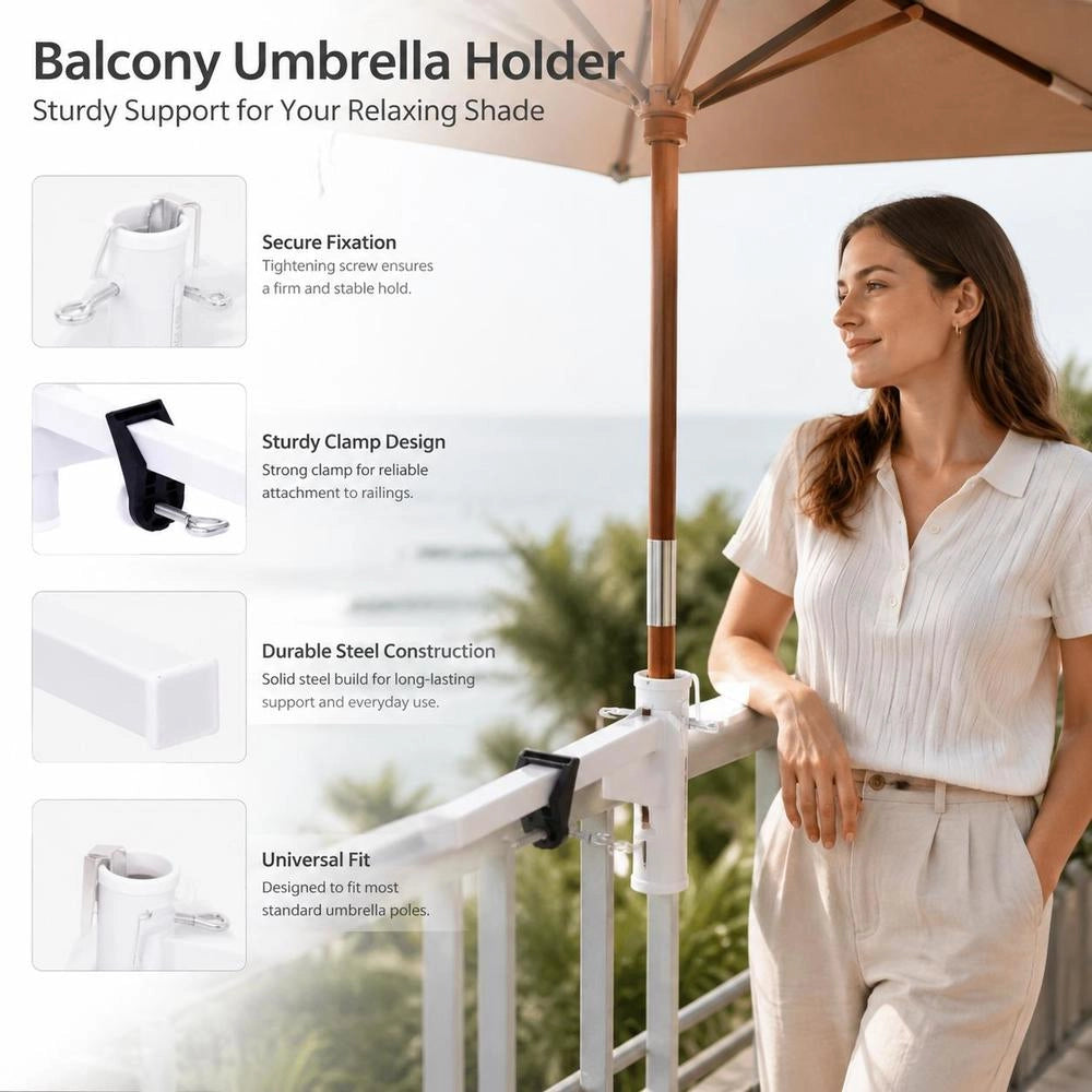Parasol Holder For Balcony, White, 38 Mm Steel