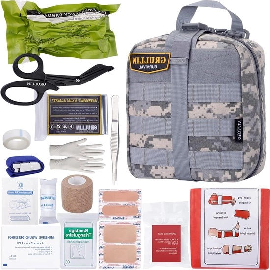 Kit di Emergenza Tattico per Campo MOLLE Kit di Primo Soccorso Esterno per Militari Borsa EMT per Avventura Caccia Campeggio Escursioni e Incidenti - Camuffamento Ghiaccio