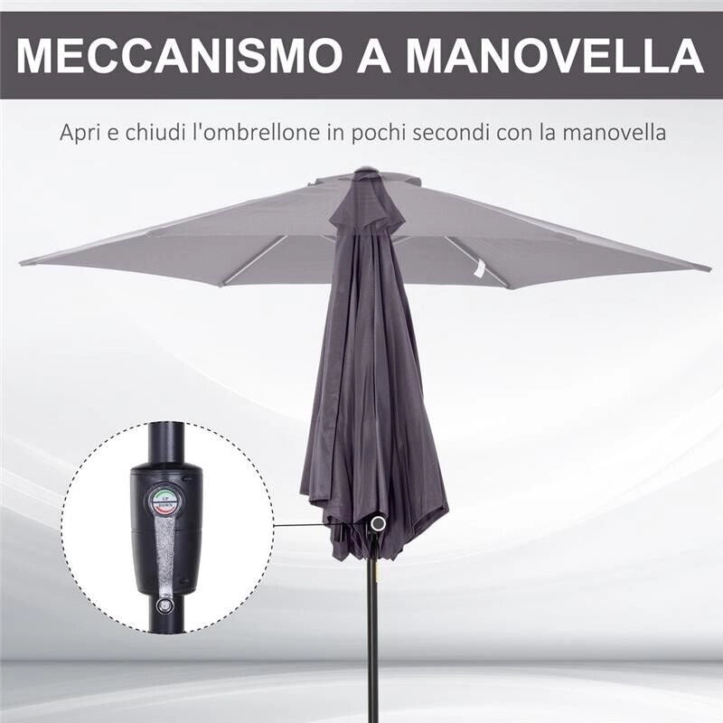 OMBRELLONE DA GIARDINO INCLINABILE APERTURA A MANOVELLA 2.7 X 2.35 M GRIGIO