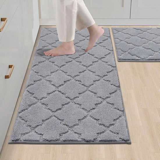 Mat di cucina 2 pezzi, asciugabile, antiscivolo, per cucina, soggiorno, ingresso (50 x 75 cm + 50 x 120 cm, grigio)