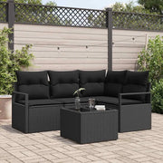 Set di divani con cuscino 5 pcs Nero polyrattan