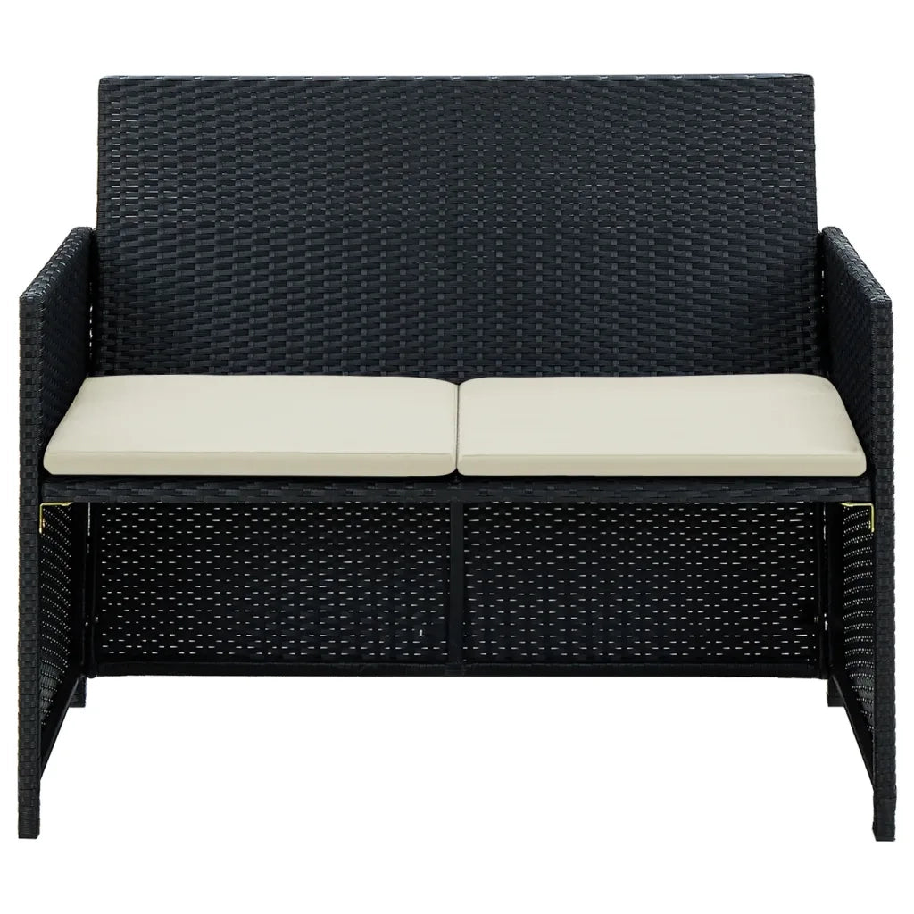 Divano da Giardino a 2 Posti con Cuscini in Polyrattan Nero cod mxl 67781
