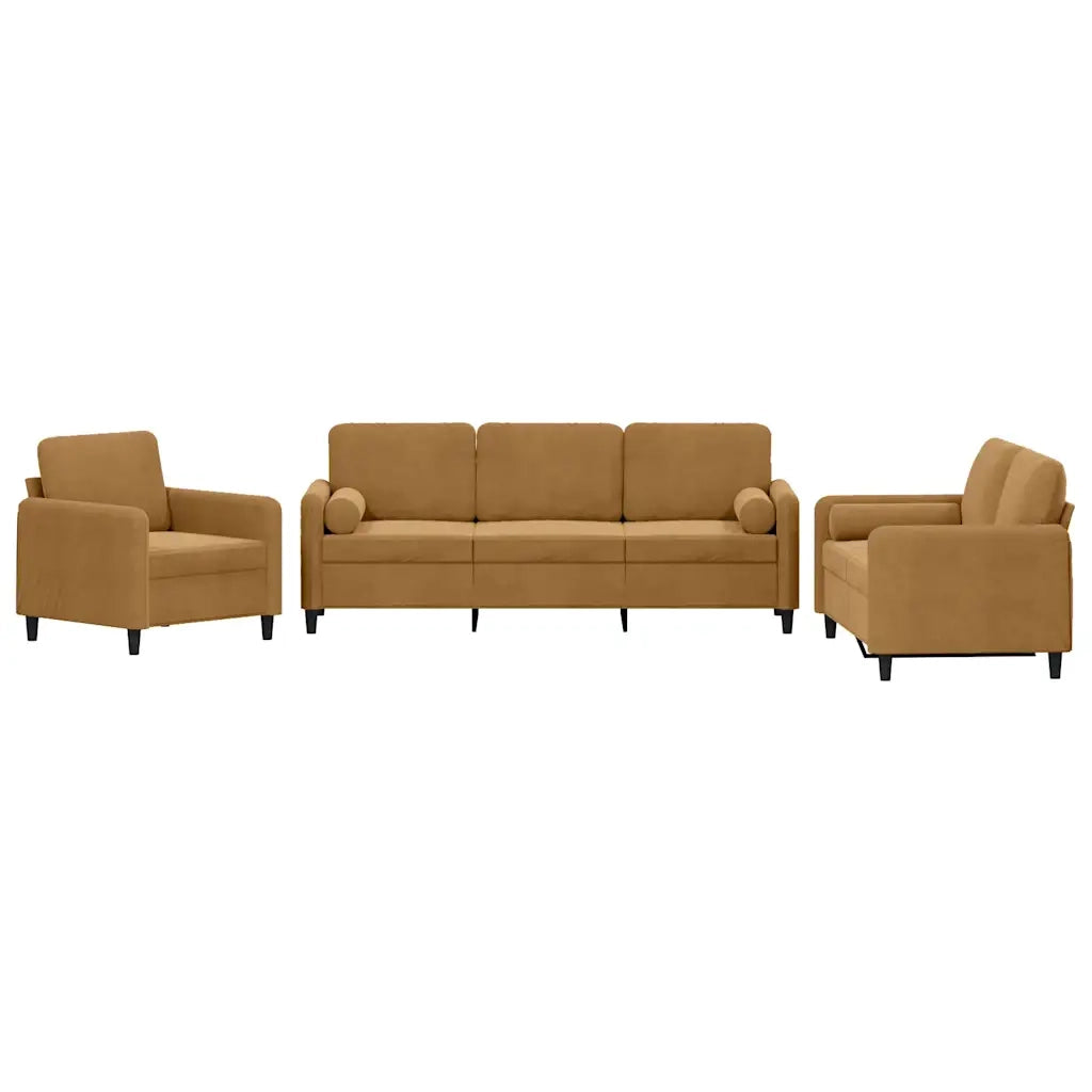 Set di Divani 3 pz con Cuscini Marrone in Vellutocod mxl 128149