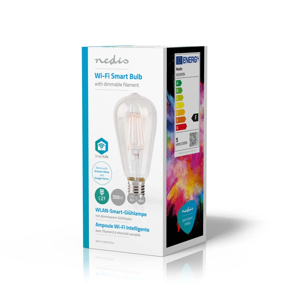 5W 500lm E27 LED Wi-Fi collegato lampadina filamento forma ST64 Trasparente Nedis